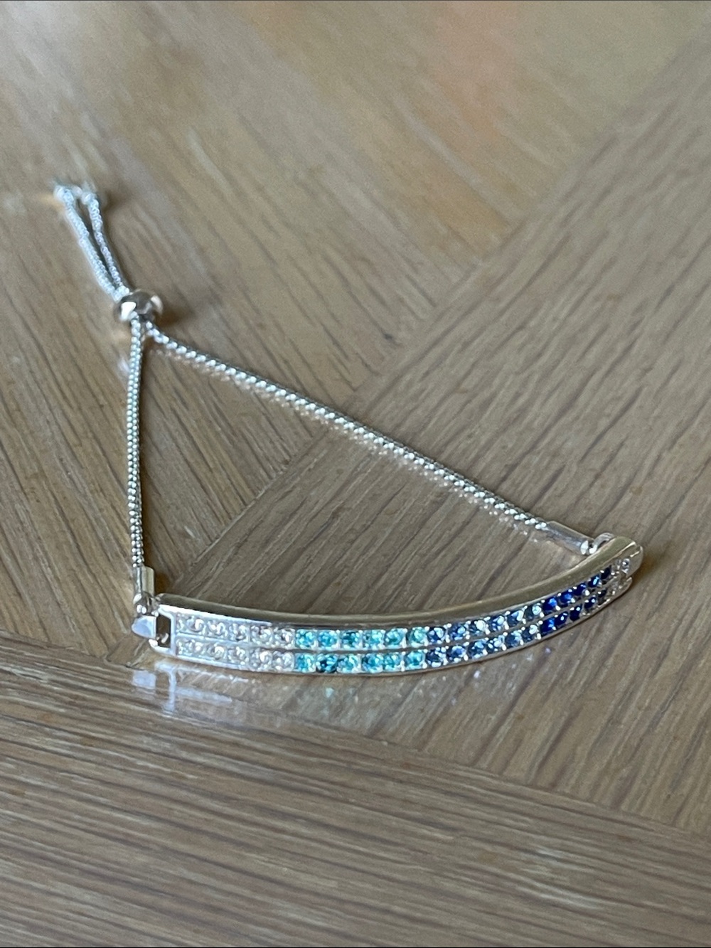 Silver Gradient Blue Crystal Bangle Bracelet